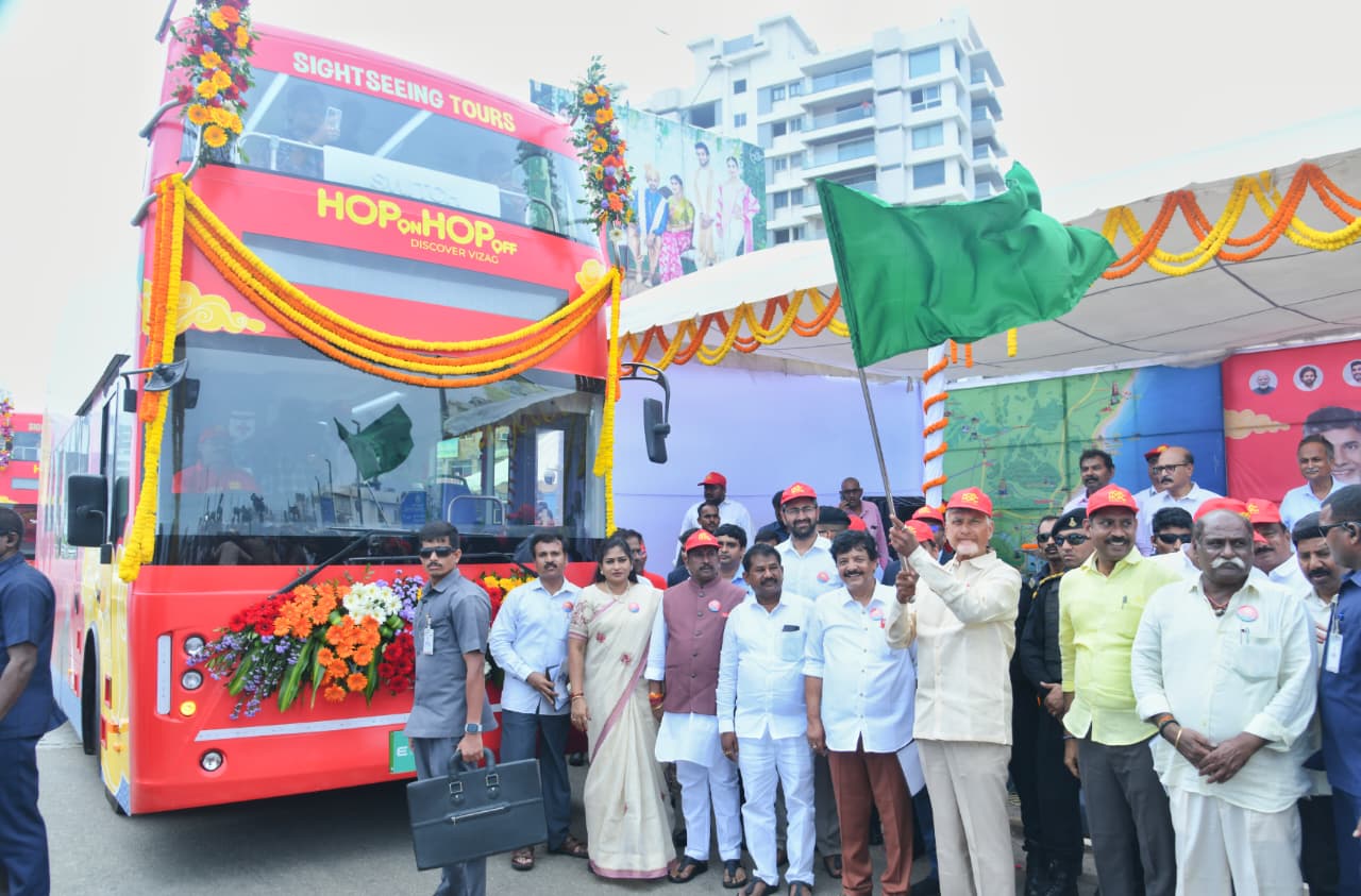 CM Chandrababu Naidu Launches Hop-on Hop-off Buses on Visakhapatnam Beach Road