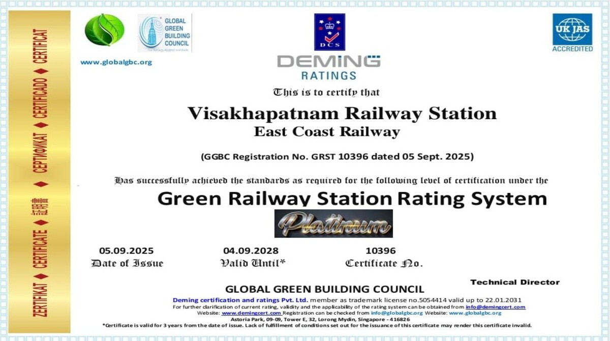 Visakhapatnam Railway Station Receives Platinum Green Certification