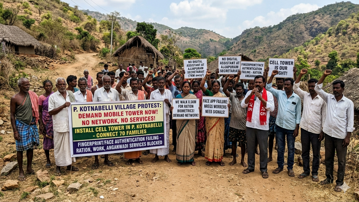 Tribal Villagers Stage Protest, Demand Mobile Tower in P. Kotnabelli