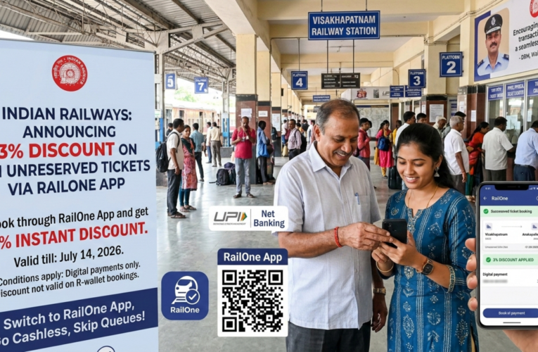 Railways Offers 3% Discount on Unreserved Tickets via RailOne App