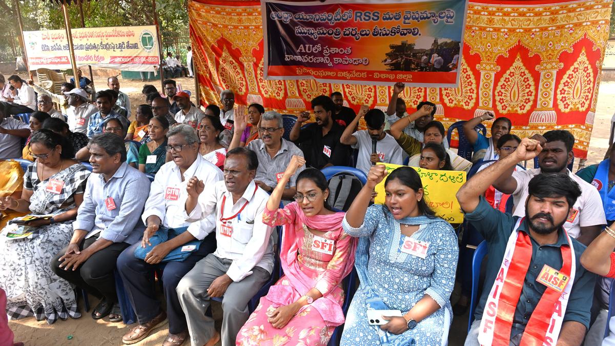 Unions Protest Alleged RSS Activities at AU