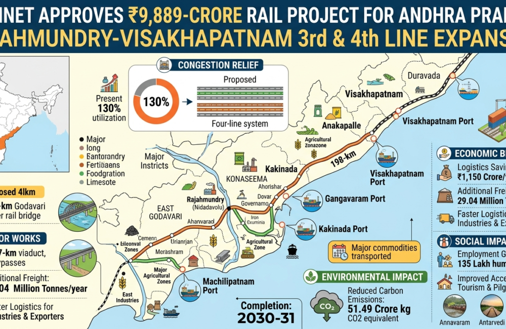 Cabinet Approves ₹9,889-Crore Rail Project for Andhra Pradesh