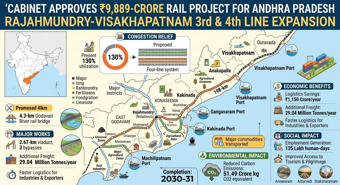 Cabinet Approves ₹9,889-Crore Rail Project for Andhra Pradesh