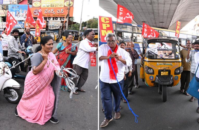 CPI(M), CPI Protest Fuel Price Hike in Visakhapatnam