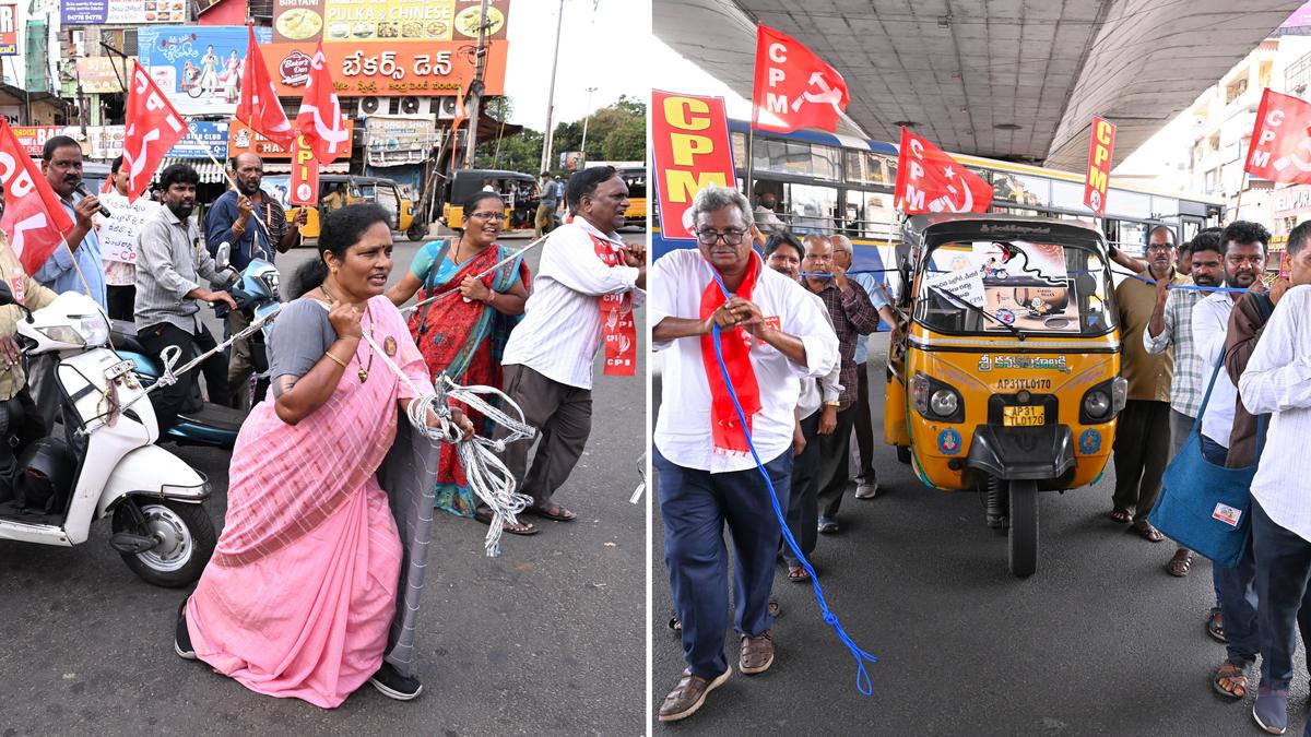 CPI(M), CPI stage protests in Visakhapatnam over fuel price hike, demand rollback