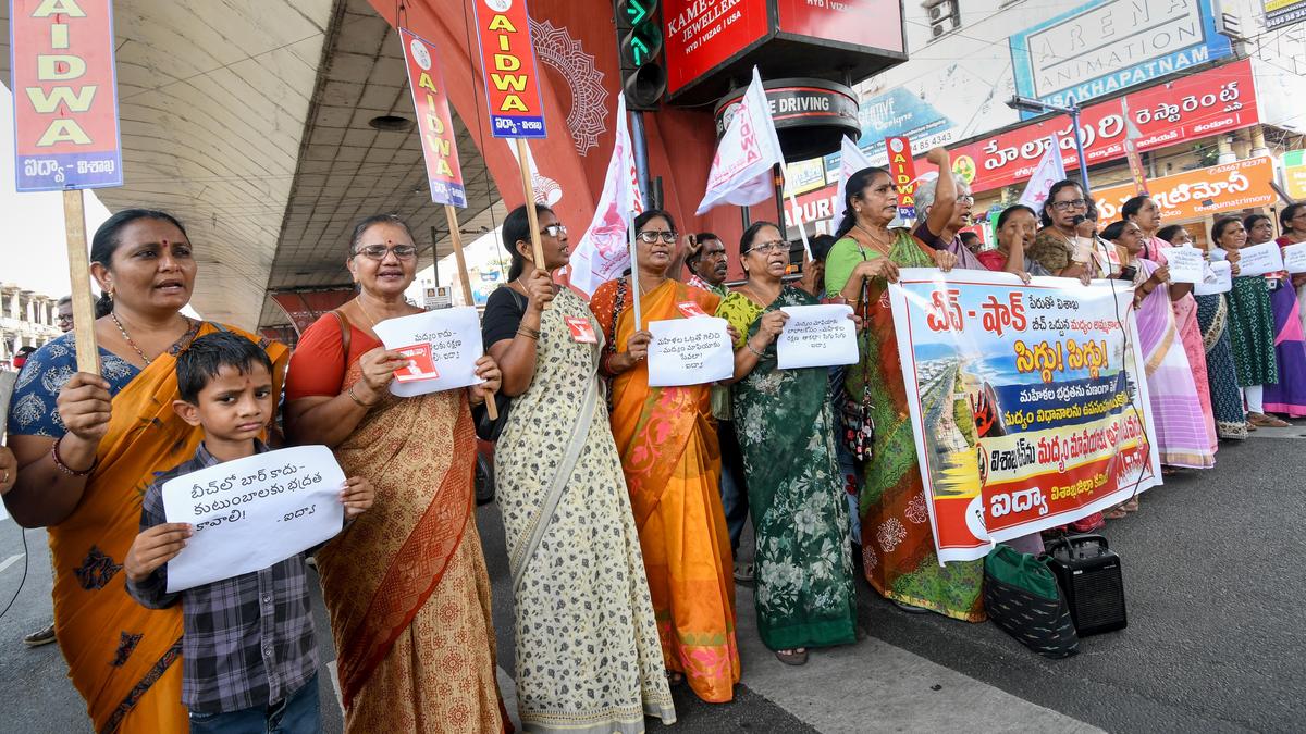 AIDWA, CITU protest beach liquor sales plan in Visakhapatnam