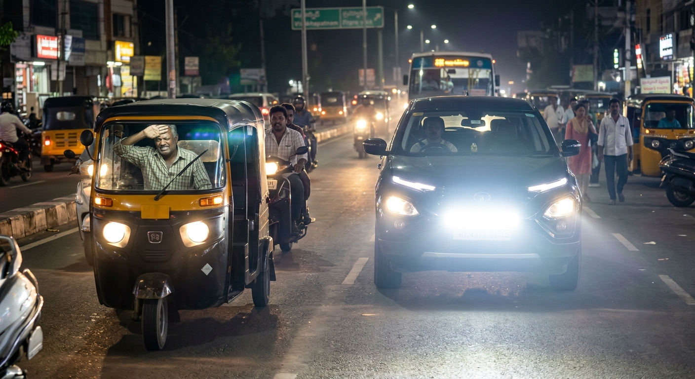 High-beam LED lights raise road safety concerns in Visakhapatnam