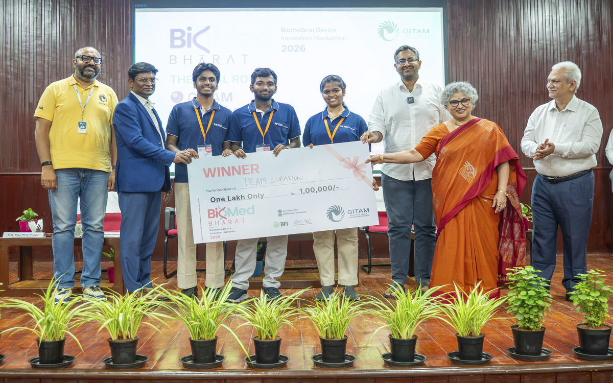 GITAM President and Member of Parliament M. Sribharath has said that healthcare innovation cannot progress in isolation, stressing that sustained collaboration among the medical, engineering, management and natural science disciplines was essential for real advancement.
Speaking at the BiomedBharath-2026 hackathon here on Friday, Mr. Sribharath observed that most institutions, despite having multidisciplinary campuses, continued to function in silos. "Complex problems, especially in healthcare, cannot be solved by one discipline alone. Different fields must come together," he said, calling upon student innovators to prioritise societal needs over institutional boundaries.
While commending the ideas presented by the participating teams, Mr. Sribharath cautioned that a hackathon marked only the beginning of the process. The real work, comprising development, validation and implementation, would begin thereafter, he said.
Citing the Andhra Pradesh MedTech Zone (AMTZ) in the city as an example, he said the facility, which houses nearly 250 medical device companies, had emerged as a major hub for the medical technology sector.
S. Venkata Prasad, Managing Director, Progenics Laboratories and Aktachem Biotech Pvt. Ltd., said India's medical technology sector offered considerable scope for innovation and entrepreneurship. He pointed out that medical device exports stood at $4.1 billion in 2024-25 and were on a growth trajectory.
Mr. Prasad called for greater emphasis on technologies addressing unmet healthcare needs, such as disease-prediction tools and artificial kidneys. He added that investors and funding agencies were increasingly favouring ideas with clear potential for market adoption.
Several student teams showcased healthcare-related innovations at the event, including a platform for early childhood development and nutrition risk screening, a system for analysing physiological data for clinical research, and a portable, app-based ENT endoscopy device designed for remote teleconsultation.
Winning teams from Delhi University, Chennai Institute of Technology, Madhav Institute of Technology and GITAM were presented cash prizes at the valedictory function.
GIMSR Pro-Vice-Chancellor B. Geetanjali, Registrar D. Gunasekharan, GITAM School of Business Dean Raja P. Pappu, and other senior faculty members were present.